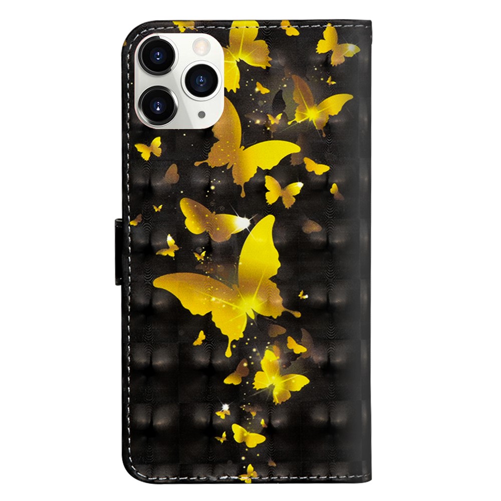 Light Spot Decor Pattern Printing Wallet Stand Leather Case with Strap for iPhone 12 Pro Max 6.7 inch - Gold Butterfly-3