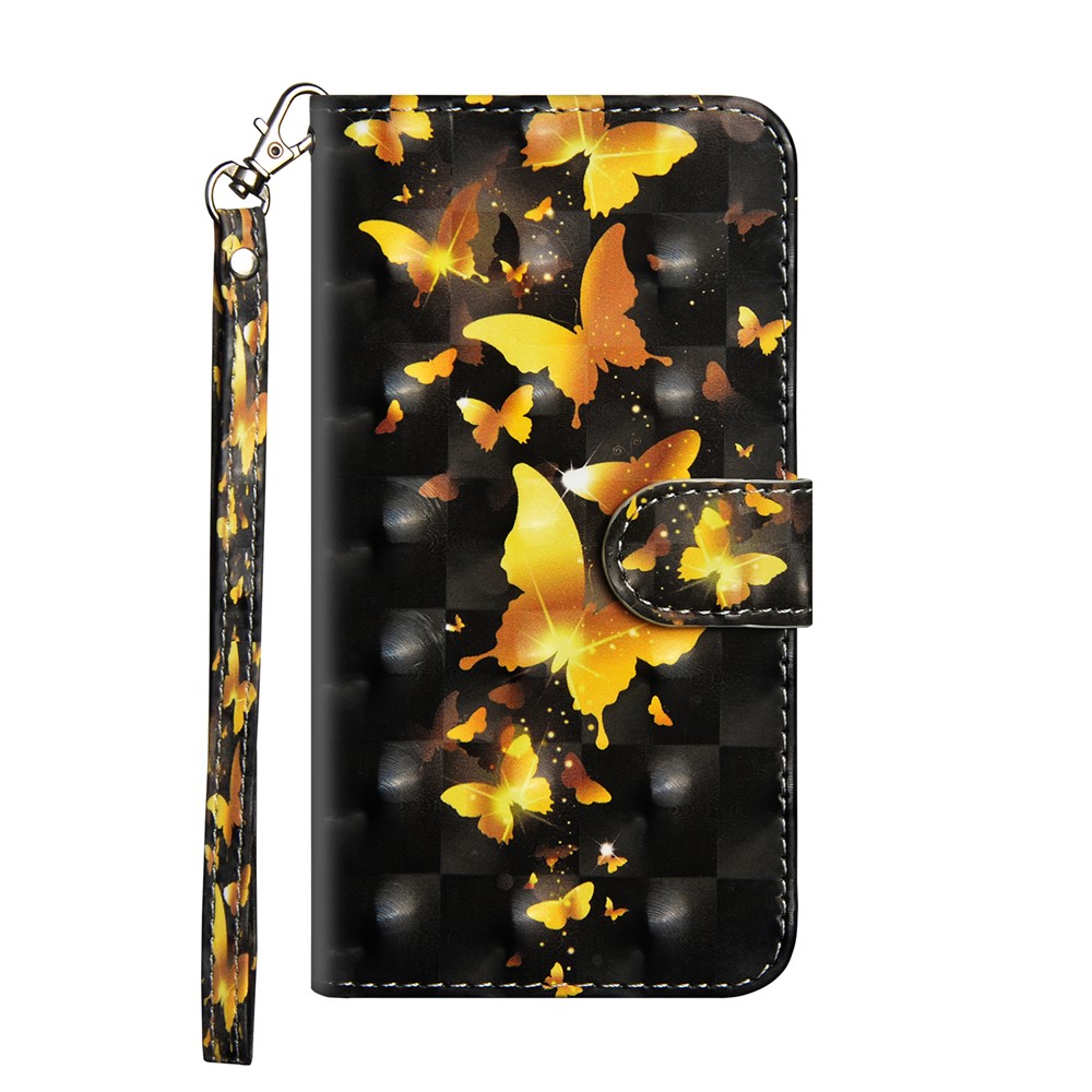 Light Spot Decor Pattern Printing Wallet Stand Leather Case with Strap for iPhone 12 5.4 inch - Gold Butterfly-2