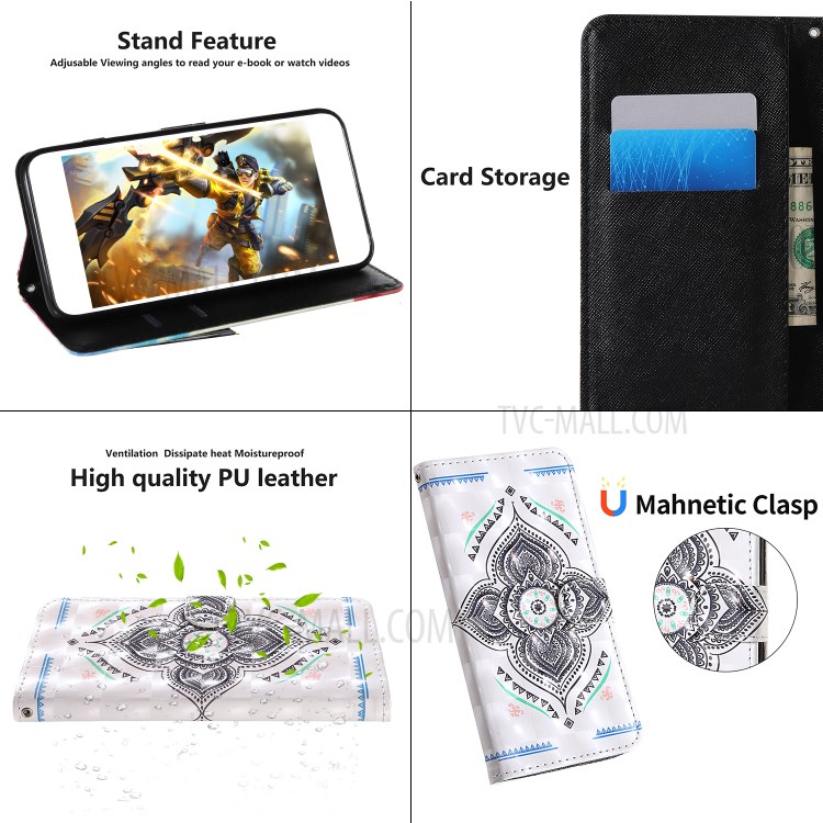 Pattern Printing Light Spot Decor Leather Shell with Strap for iPhone 12 mini - Mandala Flower-10
