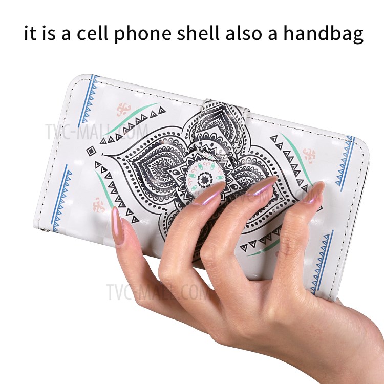 Pattern Printing Light Spot Decor Leather Shell with Strap for iPhone 12 mini - Mandala Flower-7