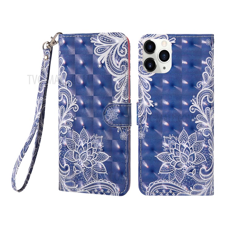 Pattern Printing Light Spot Decor Leather Protective Case for iPhone 12 Max 6.1 inch / 12 Pro - Lace Flower-1