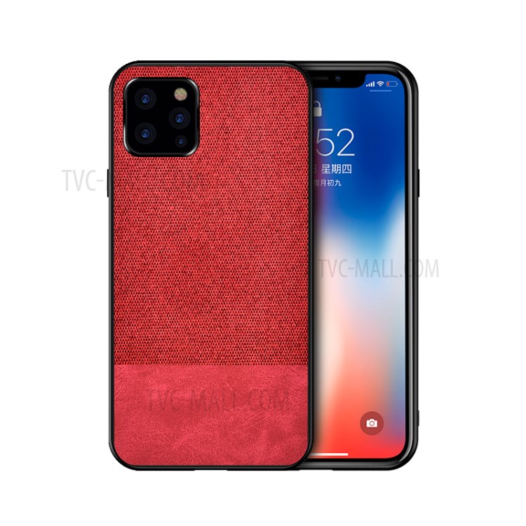 Splicing Cloth Texture PC + TPU + PU Leather Combo Phone Case for iPhone 12 mini - Red