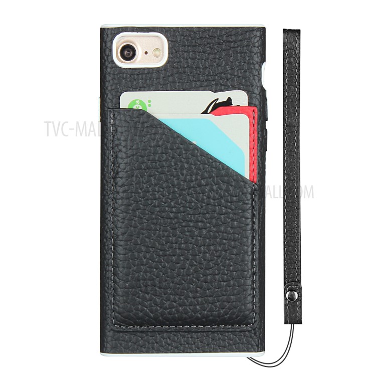 Litchi Texture Genuine Leather Coated White TPU Shell with Card Slots for iPhone 7/8/SE (2nd Generation) - Black-2