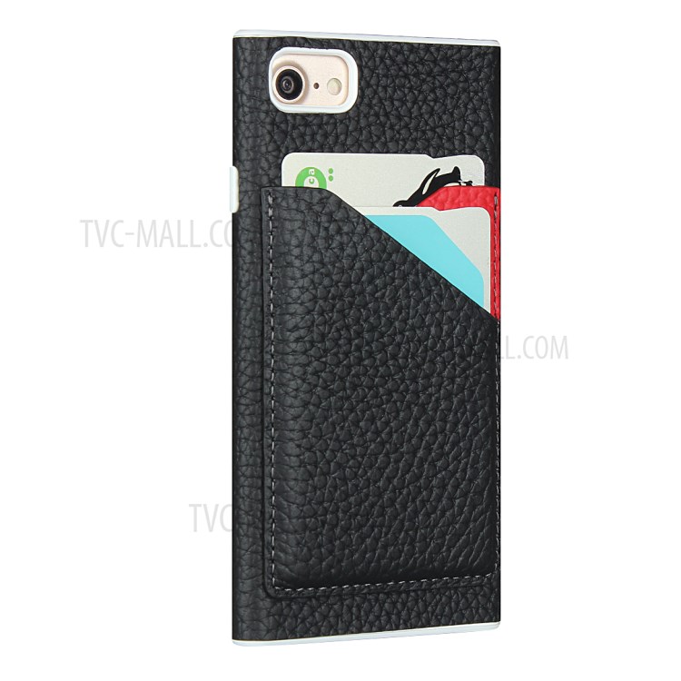 Litchi Texture Genuine Leather Coated White TPU Shell with Card Slots for iPhone 7/8/SE (2nd Generation) - Black-3