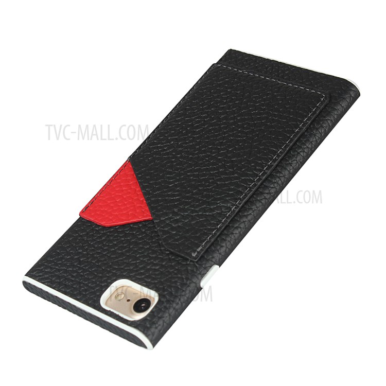 Litchi Texture Genuine Leather Coated White TPU Shell with Card Slots for iPhone 7/8/SE (2nd Generation) - Black-4