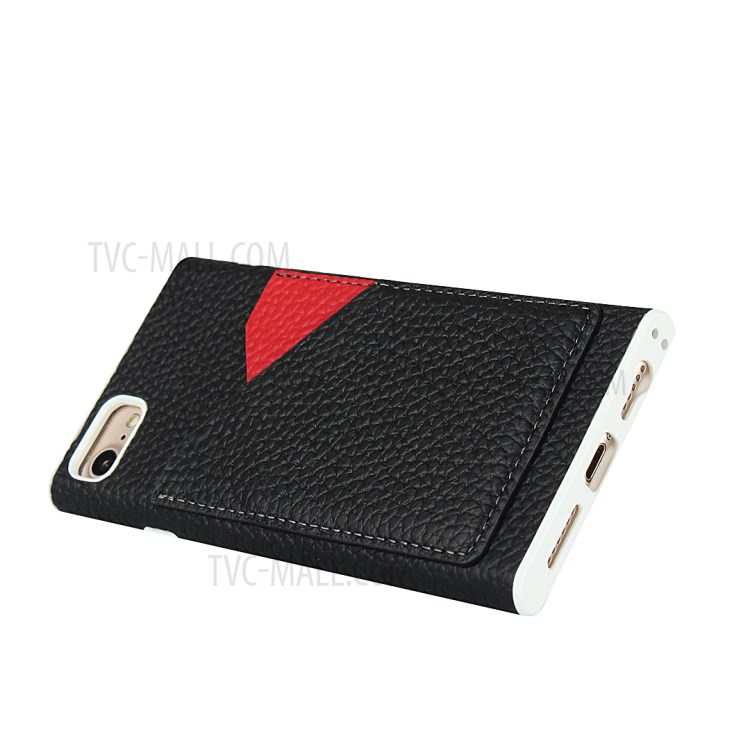 Litchi Texture Genuine Leather Coated White TPU Shell with Card Slots for iPhone 7/8/SE (2nd Generation) - Black-5