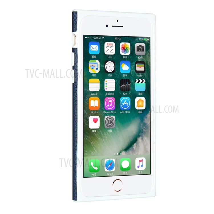 Litchi Texture Genuine Leather Coated White TPU Shell with Card Slots for iPhone 7/8/SE (2nd Generation) - Blue-5