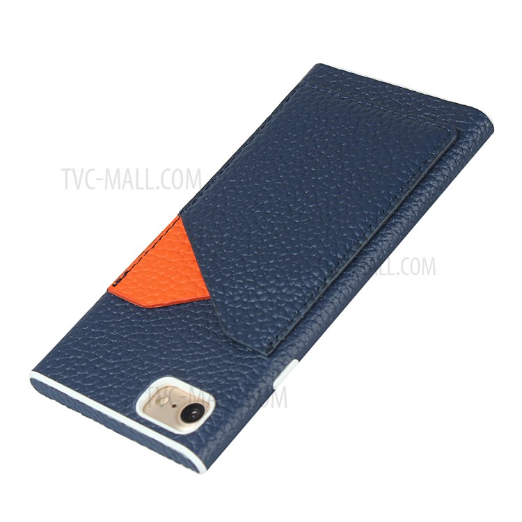 Litchi Texture Genuine Leather Coated White TPU Shell with Card Slots for iPhone 7/8/SE (2nd Generation) - Blue-6