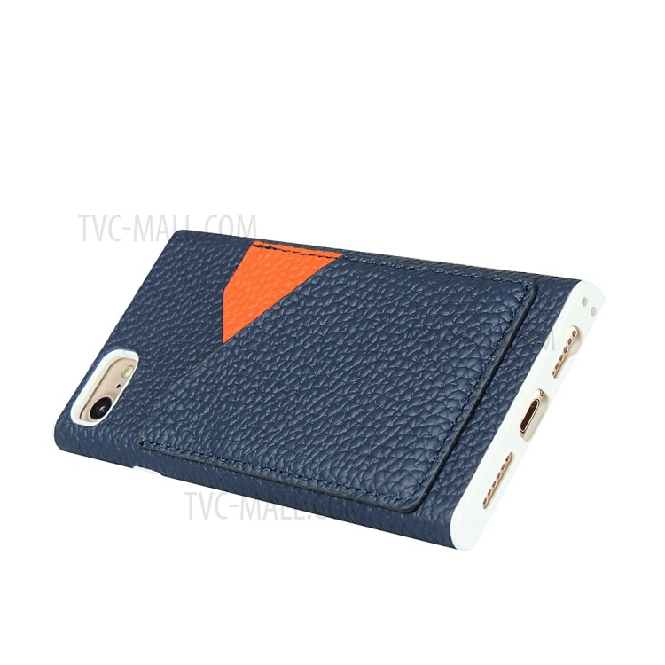 Litchi Texture Genuine Leather Coated White TPU Shell with Card Slots for iPhone 7/8/SE (2nd Generation) - Blue-7
