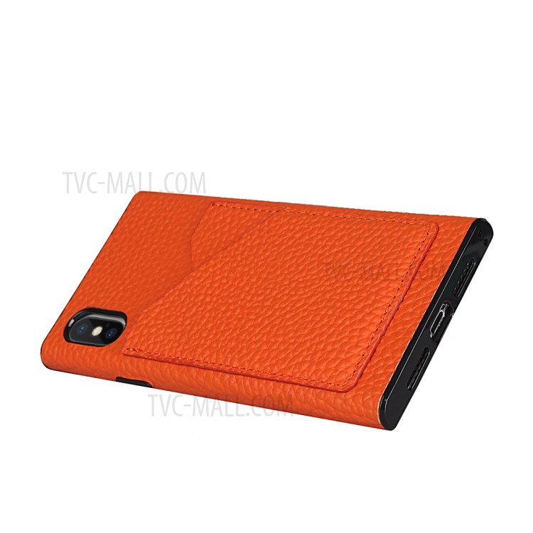 Litchi Texture Genuine Leather Coated Black TPU Cover with Card Slots for iPhone X/XS 5.8 inch - Orange-4
