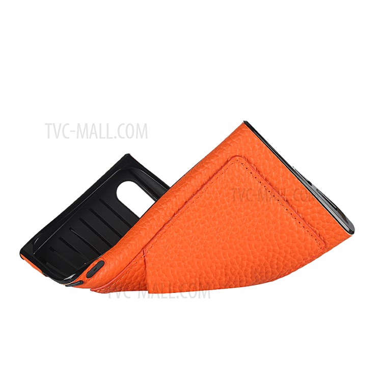Litchi Texture Genuine Leather Coated Black TPU Cover with Card Slots for iPhone X/XS 5.8 inch - Orange-6