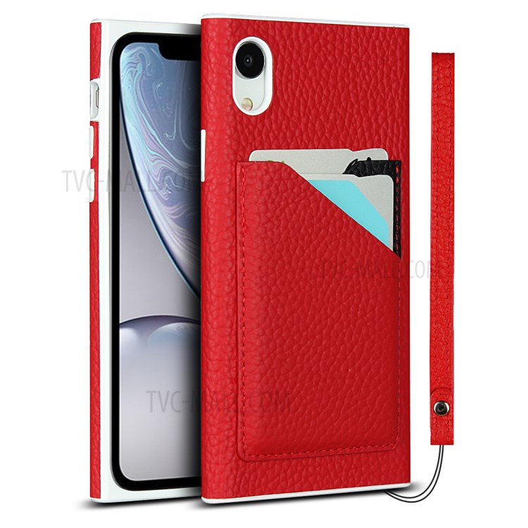Emplacements Pour Cartes De Texture Litchi Cuir Enduit Couverture TPU Blanc Pour IPhone XR 6.1 Pouces - Rouge-1