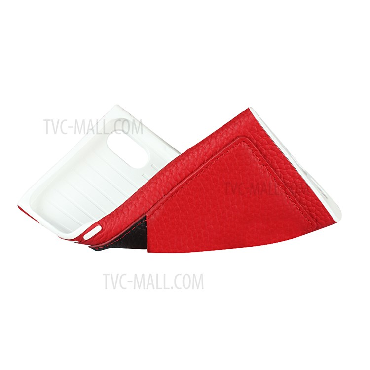 Emplacements Pour Cartes De Texture Litchi Cuir Enduit Couverture TPU Blanc Pour IPhone XR 6.1 Pouces - Rouge-3