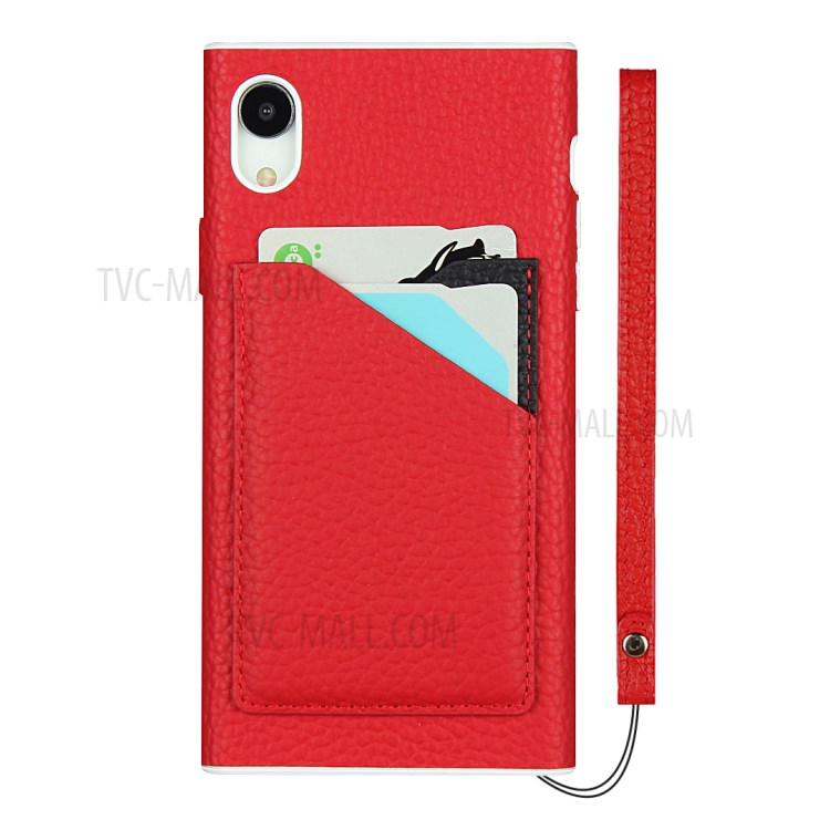 Emplacements Pour Cartes De Texture Litchi Cuir Enduit Couverture TPU Blanc Pour IPhone XR 6.1 Pouces - Rouge-4