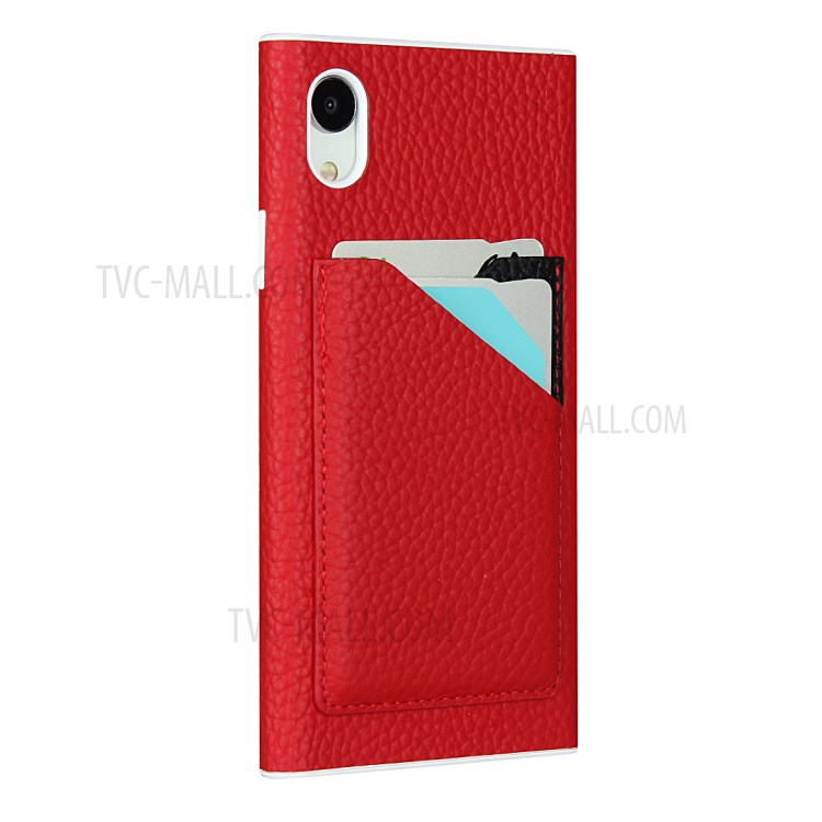 Emplacements Pour Cartes De Texture Litchi Cuir Enduit Couverture TPU Blanc Pour IPhone XR 6.1 Pouces - Rouge-5