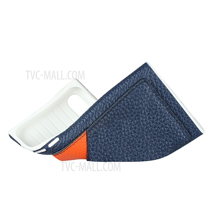 Litchi Texture Card Slots Genuine Leather Coated White TPU Cover for iPhone XR 6.1 inch - Blue-6