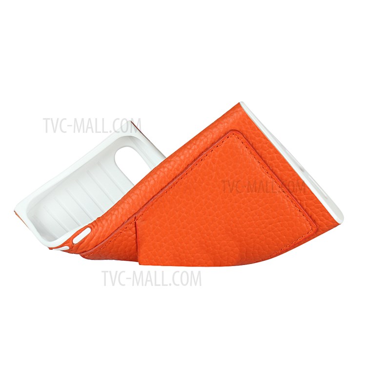 Litchi Texture Card Slots Genuine Leather Coated White TPU Cover for iPhone XR 6.1 inch - Orange-2