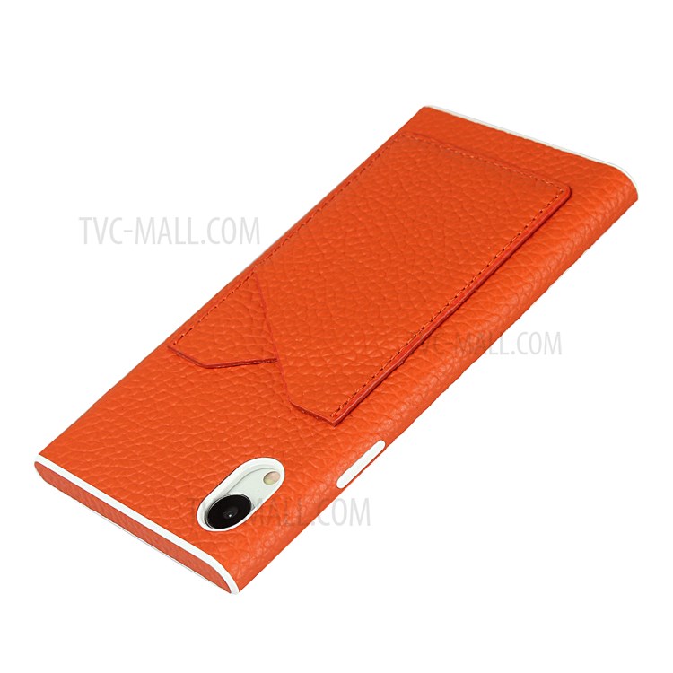 Litchi Texture Card Slots Genuine Leather Coated White TPU Cover for iPhone XR 6.1 inch - Orange-5