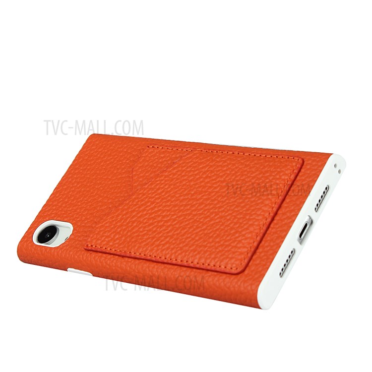 Litchi Texture Card Slots Genuine Leather Coated White TPU Cover for iPhone XR 6.1 inch - Orange-6