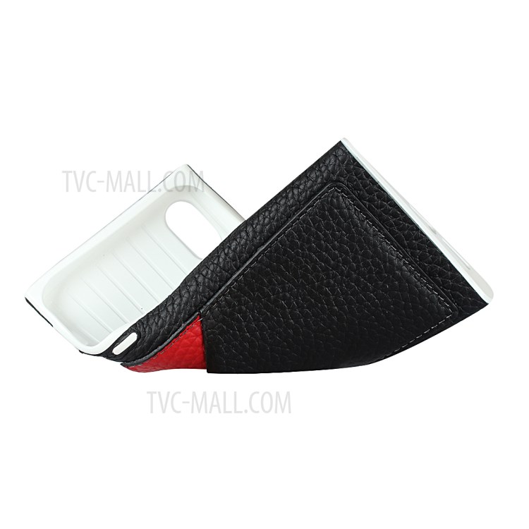 Litchi Texture Card Slots Genuine Leather Coated White TPU Cover for iPhone XR 6.1 inch - Black-2