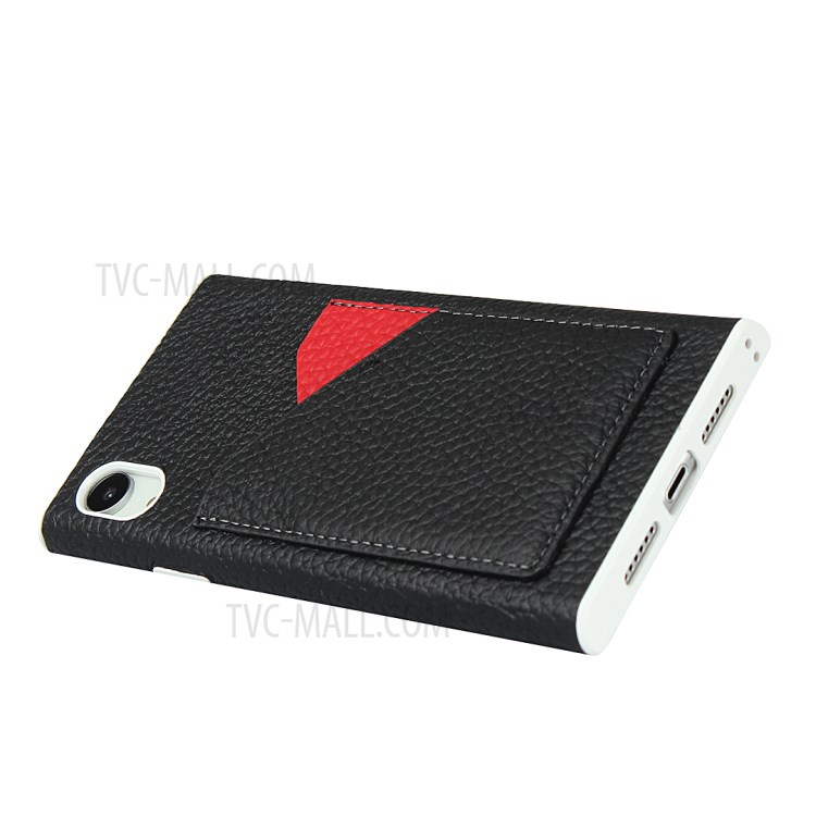Litchi Texture Card Slots Genuine Leather Coated White TPU Cover for iPhone XR 6.1 inch - Black-6