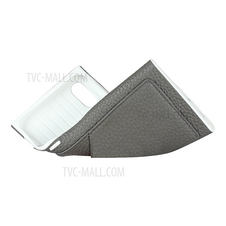 Litchi Texture Card Slots Genuine Leather Coated White TPU Cover for iPhone XR 6.1 inch - Grey-2