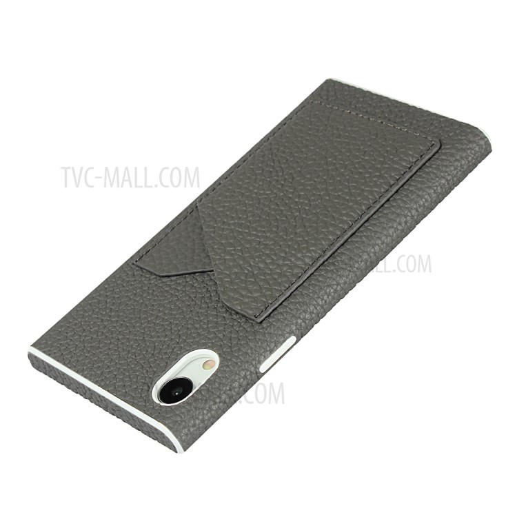 Litchi Texture Card Slots Genuine Leather Coated White TPU Cover for iPhone XR 6.1 inch - Grey-5