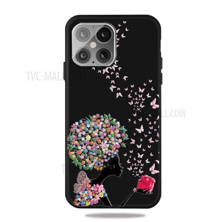 Pattern Printing Matte TPU Back Cover for iPhone 12 5.4 inch - Flowered Girl and Butterfly-1