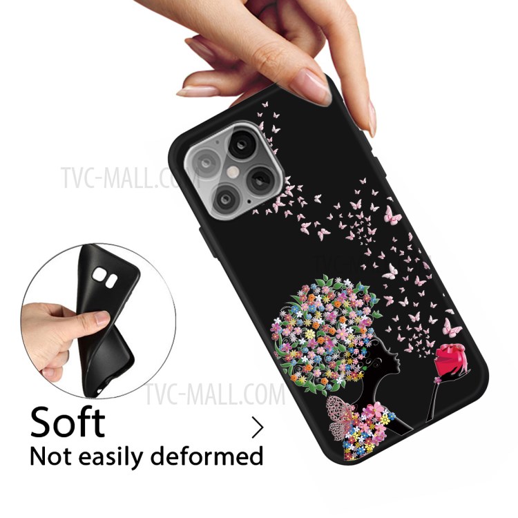 Pattern Printing Matte TPU Back Cover for iPhone 12 5.4 inch - Flowered Girl and Butterfly-3