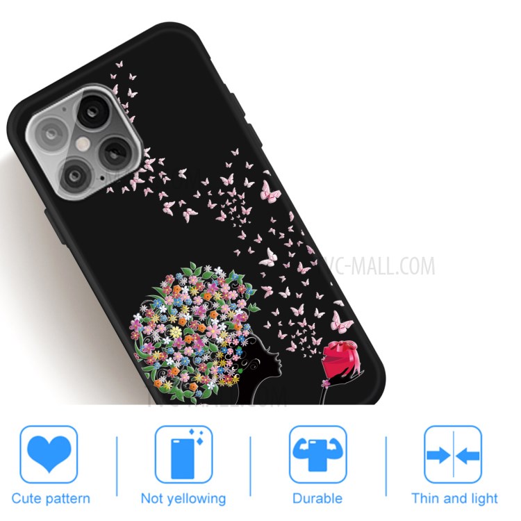 Pattern Printing Matte TPU Back Cover for iPhone 12 5.4 inch - Flowered Girl and Butterfly-5