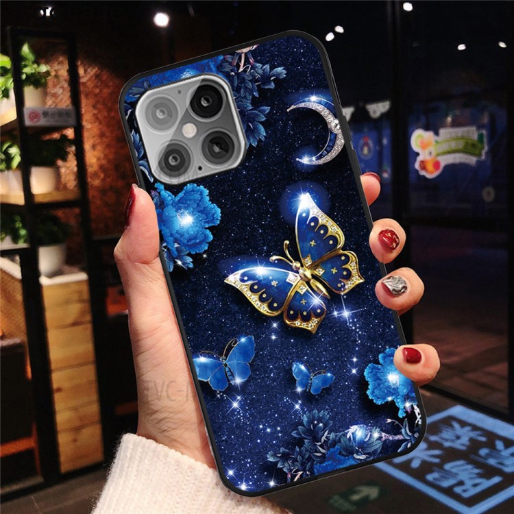 Pattern Printing Matte TPU Back Cover for iPhone 12 5.4 inch - Blue Butterfly-4