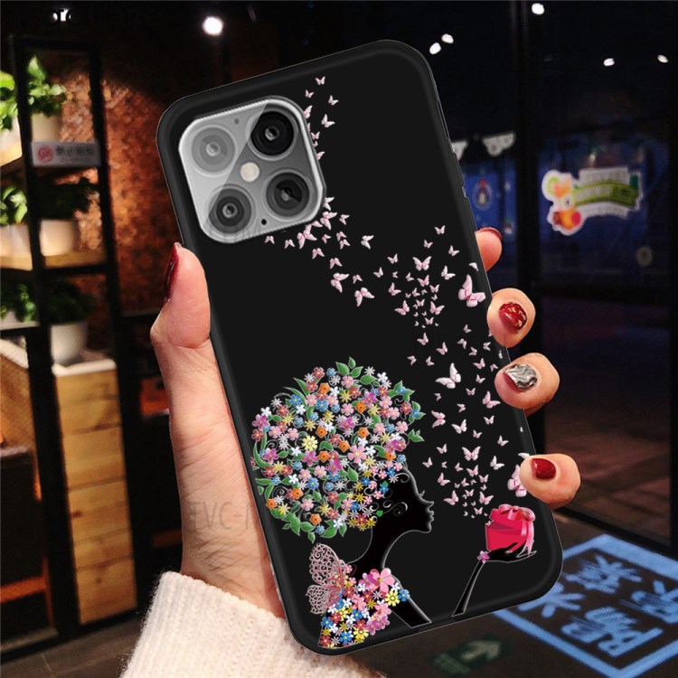 Pattern Printing Matte TPU Shell for iPhone 12 Pro Max 6.7 inch - Flowered Girl and Butterfly-4