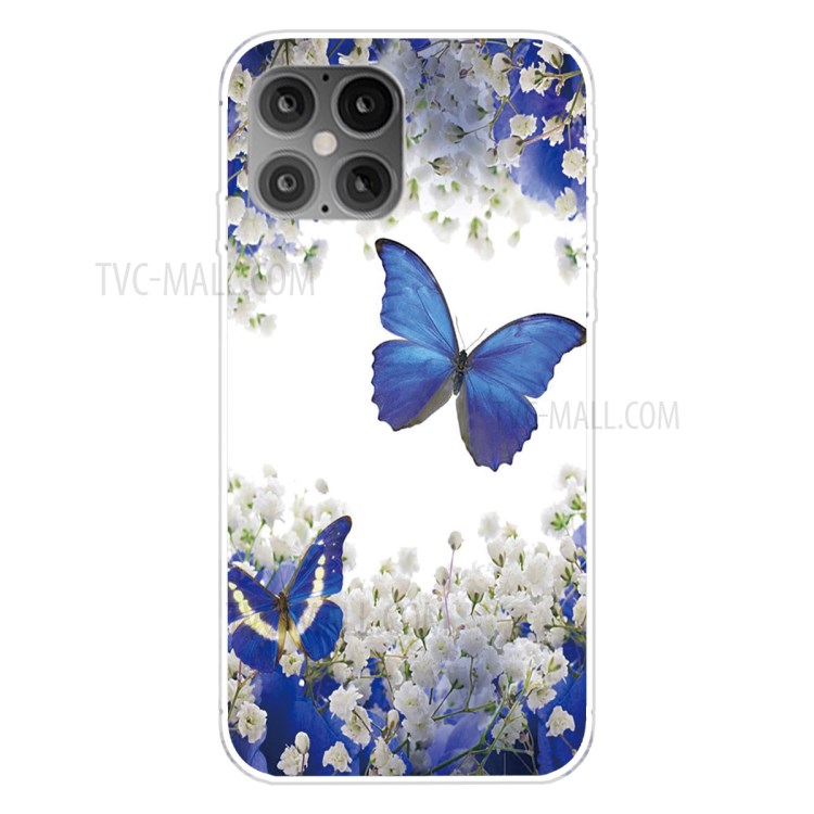 Pattern Printing Soft TPU Shell Case for iPhone 12 Pro Max 6.7-inch - Blue Butterfly-1