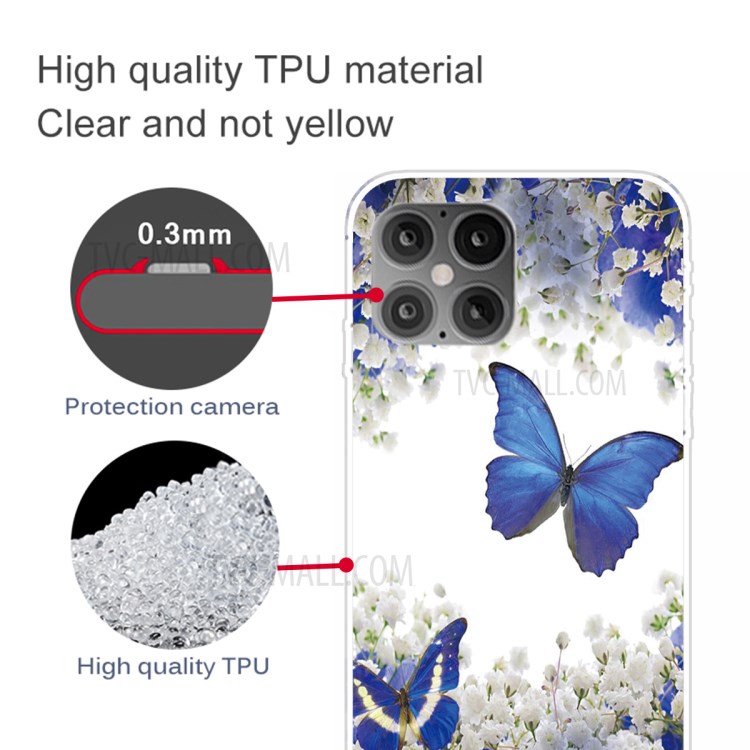 Pattern Printing Soft TPU Shell Case for iPhone 12 Pro Max 6.7-inch - Blue Butterfly-3