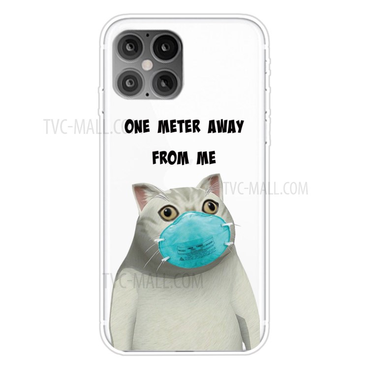 Pattern Printing Soft TPU Shell Case for iPhone 12 Pro Max 6.7-inch - Cat Wearing Mask-1