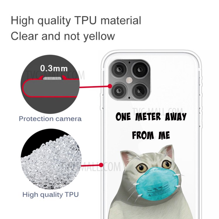 Pattern Printing Soft TPU Shell Case for iPhone 12 Pro Max 6.7-inch - Cat Wearing Mask-3