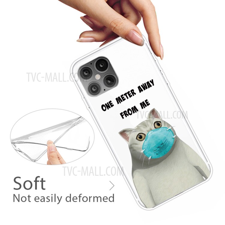 Pattern Printing Soft TPU Shell Case for iPhone 12 Pro Max 6.7-inch - Cat Wearing Mask-4
