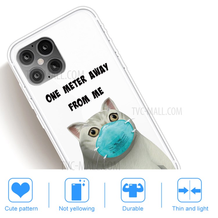 Pattern Printing Soft TPU Shell Case for iPhone 12 Pro Max 6.7-inch - Cat Wearing Mask-5