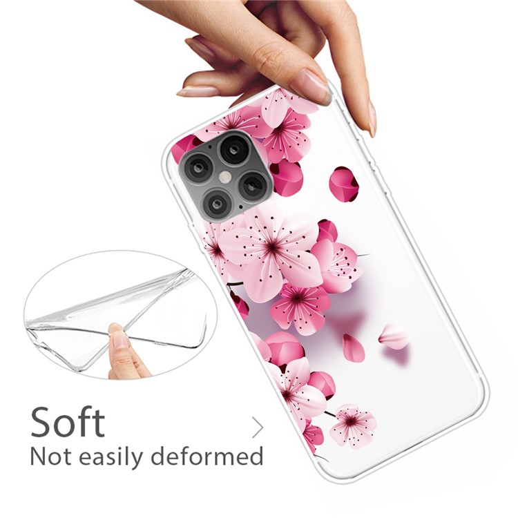 Pattern Printing Soft TPU Shell Case for iPhone 12 Pro Max 6.7-inch - Pink Flower-4