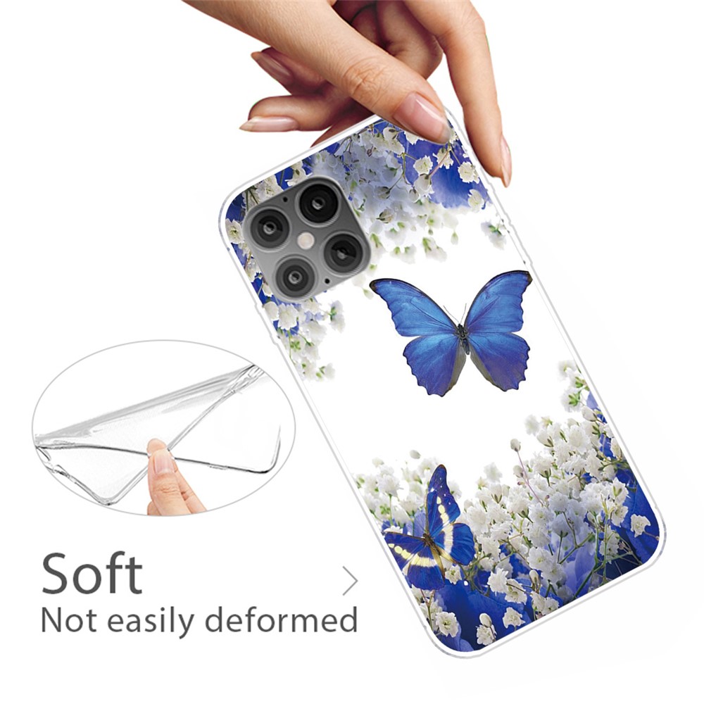 Pattern Printing Soft TPU Shell for iPhone 12 Pro/12 - Blue Butterfly-4