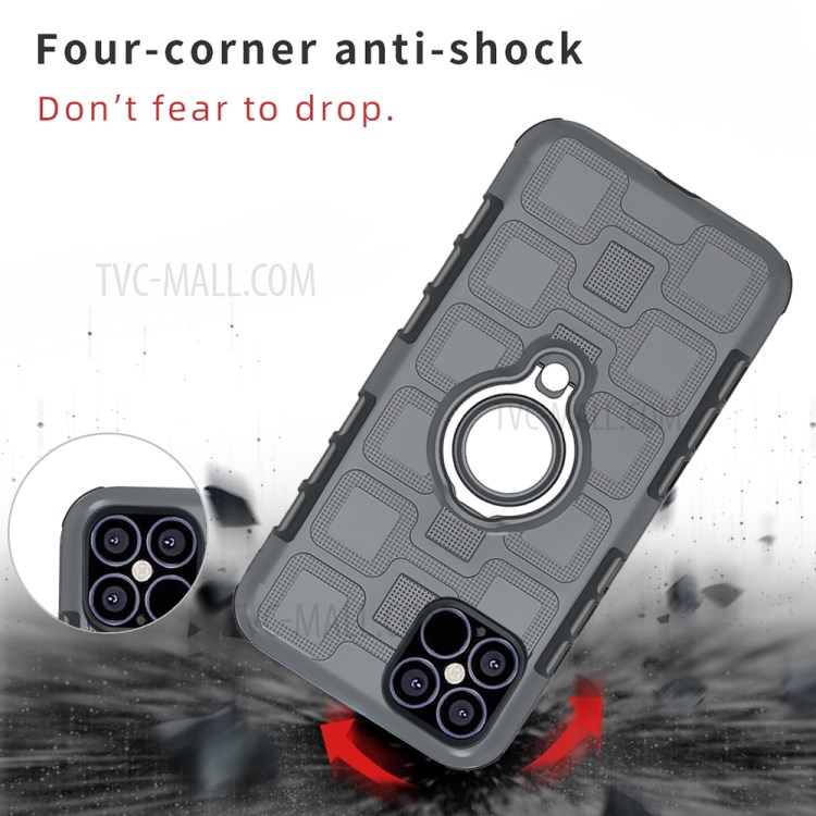 Geometric Pattern TPU PC Hybrid Case with Magnetic Car Mount Ring Holder for iPhone 12 mini - Grey-2