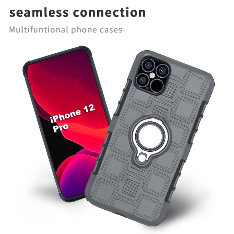 Geometric Pattern TPU PC Hybrid Case with Magnetic Car Mount Ring Holder for iPhone 12 mini - Grey-4