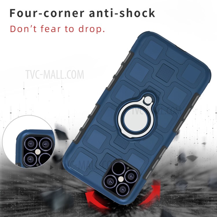 Geometric Pattern TPU PC Hybrid Case with Magnetic Car Mount Ring Holder for iPhone 12 mini - Dark Blue-2