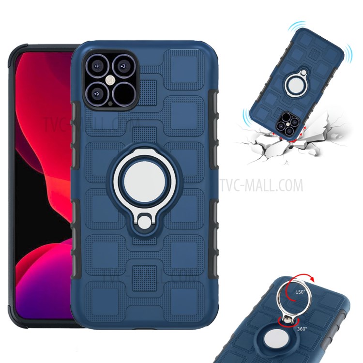 Geometric Pattern TPU PC Hybrid Case with Magnetic Car Mount Ring Holder for iPhone 12 mini - Dark Blue-3