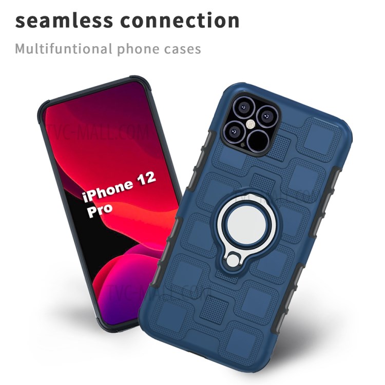Geometric Pattern TPU PC Hybrid Case with Magnetic Car Mount Ring Holder for iPhone 12 mini - Dark Blue-4