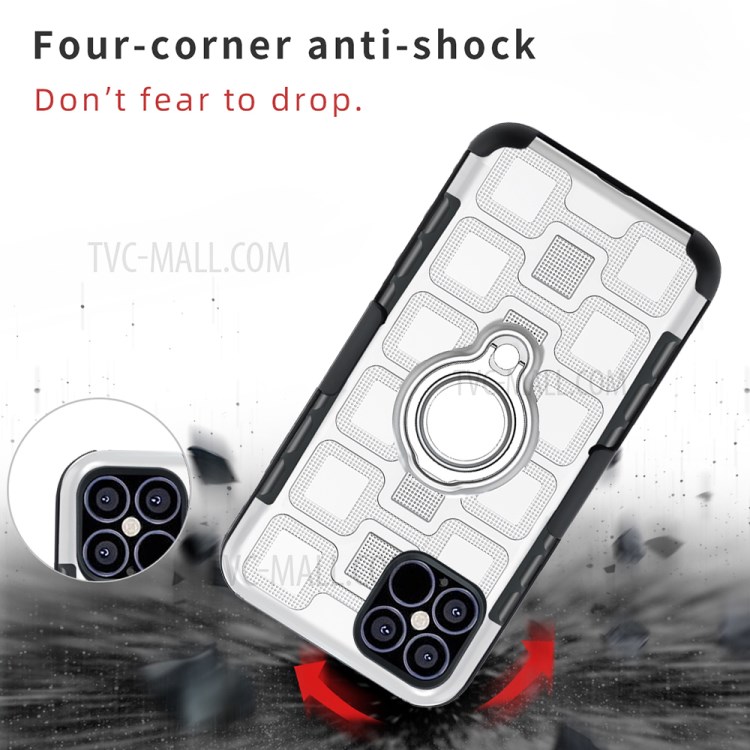 Geometric Pattern TPU PC Combo Case with Magnetic Car Mount Ring Holder and Belt Clip for iPhone 12 mini - Silver-2