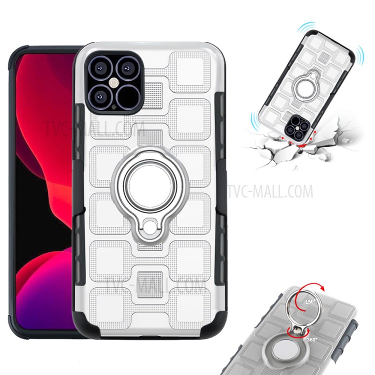 Geometric Pattern TPU PC Combo Case with Magnetic Car Mount Ring Holder and Belt Clip for iPhone 12 mini - Silver-3