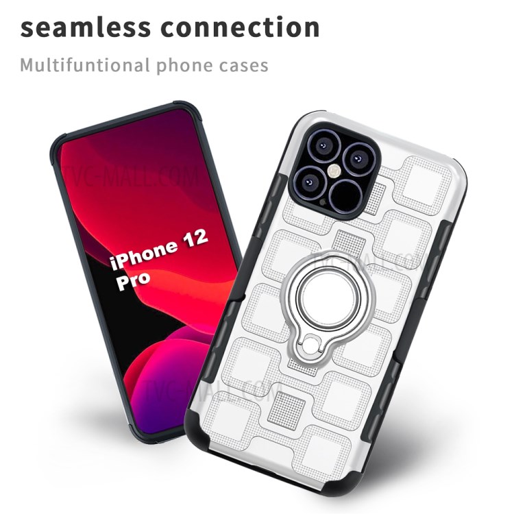 Geometric Pattern TPU PC Combo Case with Magnetic Car Mount Ring Holder and Belt Clip for iPhone 12 mini - Silver-4
