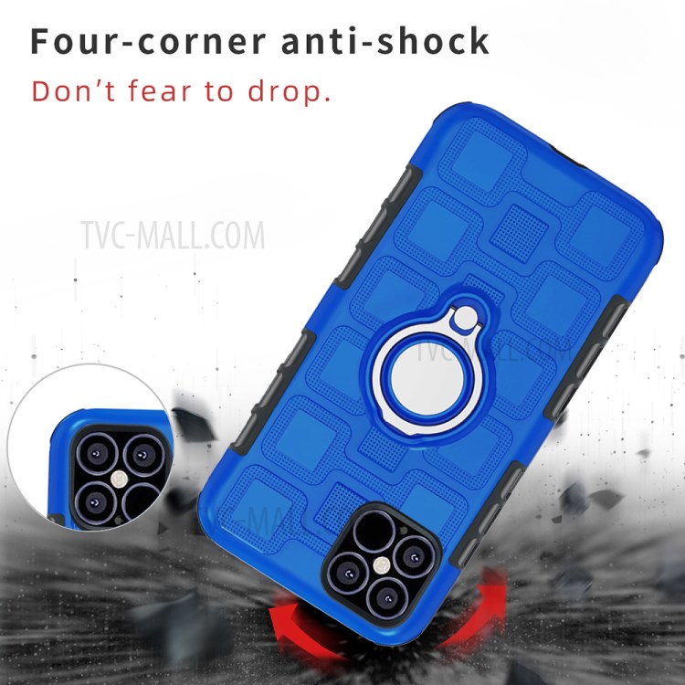 Geometric Pattern TPU PC Combo Case with Magnetic Car Mount Ring Holder for iPhone 12 Pro/12 - Baby Blue-2
