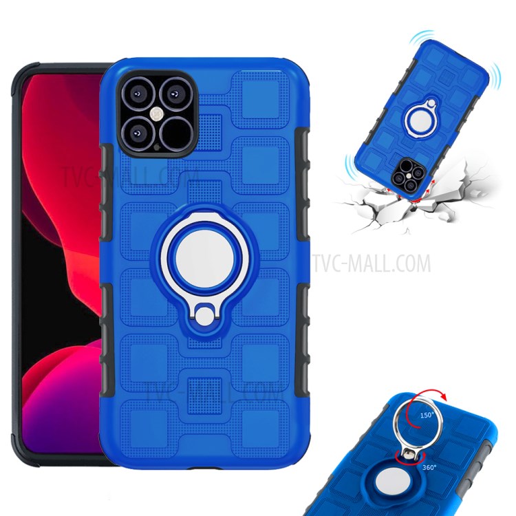 Geometric Pattern TPU PC Combo Case with Magnetic Car Mount Ring Holder for iPhone 12 Pro/12 - Baby Blue-3